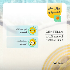 کرم ضد آفتاب بدون رنگ سنتلا، 50 SPF، مدل 1004، مناسب پوست حساس، نرمال و خشک و حجم 50 میلی‌لیتر، محافظت کننده در برابر اشعه UVA و UVB، بدون تست حیوانی، ++++PA، آبرسان، ضد التهاب، با ماندگاری 3 ساعته