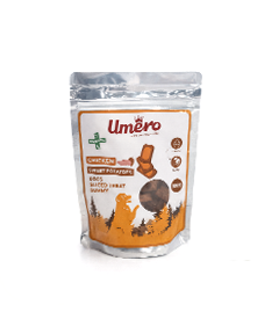 تشویقی پاستیلی مرغ و سیب زمینی شیرین حبه ای بسته 100 گرمی Umero
