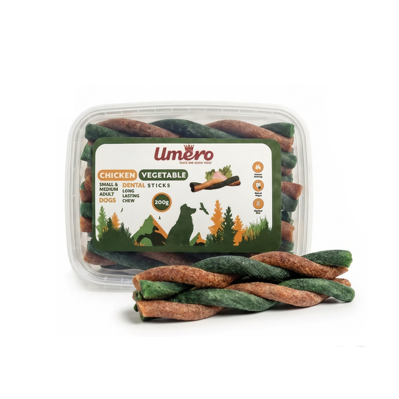 دنتال مدادی پیچ دورنگ طعم مرغ و سبزیجات بسته 200 گرمی Umero