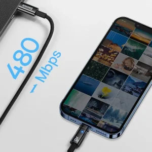 کابل شارژ Type-C به لایتنینگ باسئوس مدل Baseus Explorer Series Auto Power-Off Fast Charging Data Cable 20W طول 1 متر