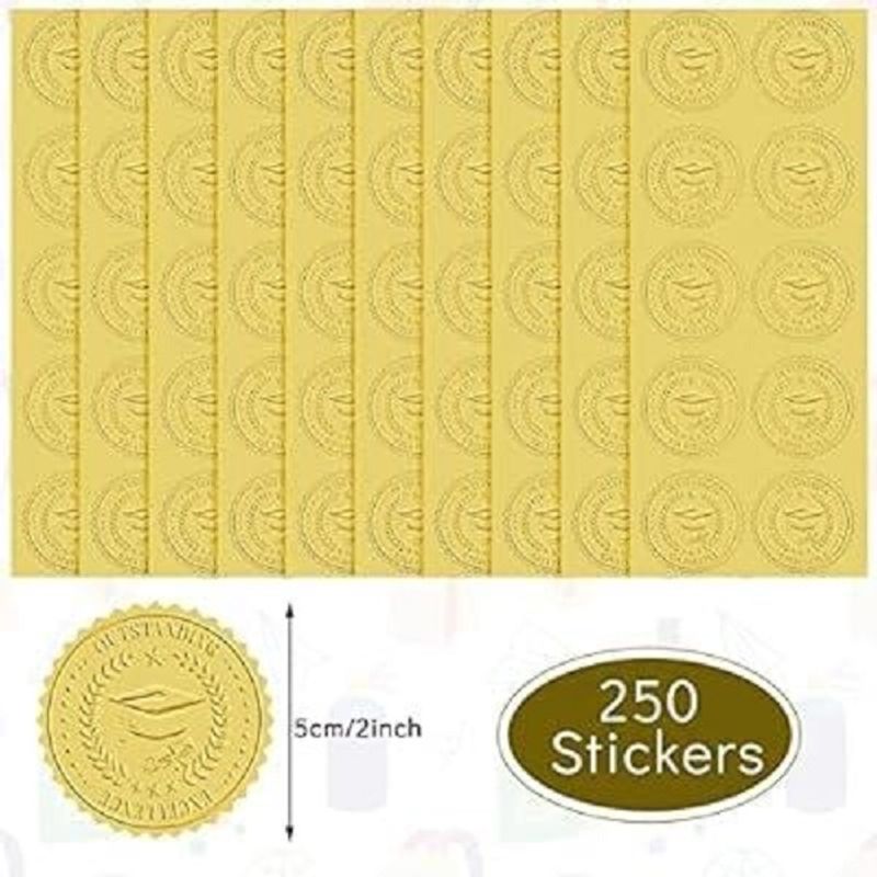 برچسب طلایی مهر برجسته کلوپ مدل  Embossing Label 250 Pieces  |  سایز 5 سانتی متر ورق 250 عددی
