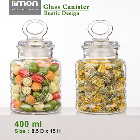 بانکه شیشه‌ای لیمون مدل روستیک ۴۰۰ میل ( سایز۶ )