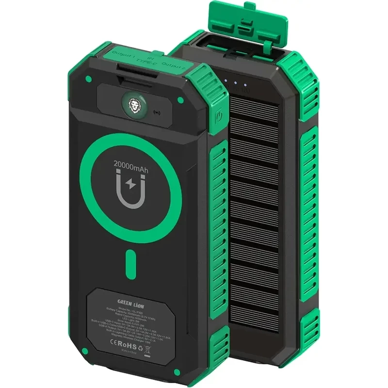 پاور بانک 20000 وایرلس خورشیدی گرین لاین Green Lion مدل GL-PX81 با چراغ قوه