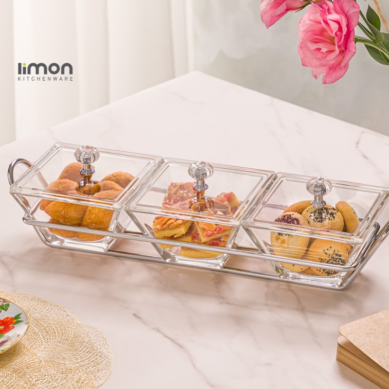 اردورخوری شیشه ای مستطیل استنددار سه خانه با درب اکرولیک
