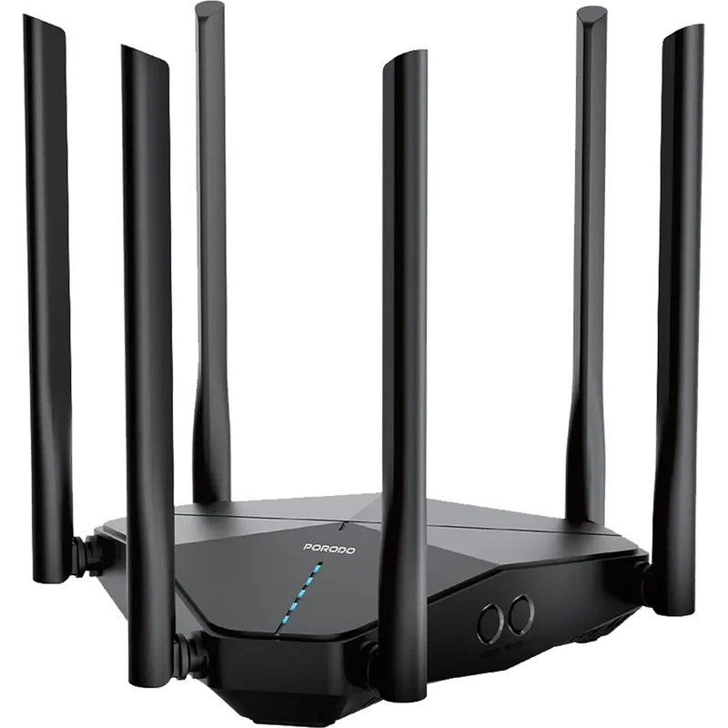 روتر وای فای قابل حمل پورودو Porodo مدل PDLFST207BK با 6 آنتن خارجی
