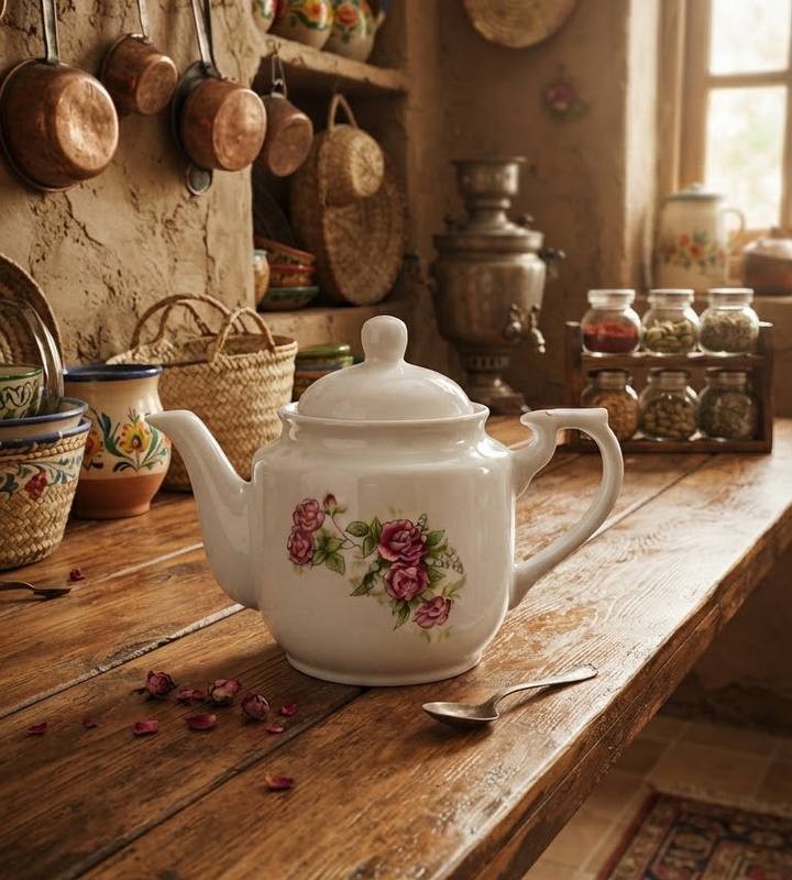 قوری متوسط چینی گل سرخی