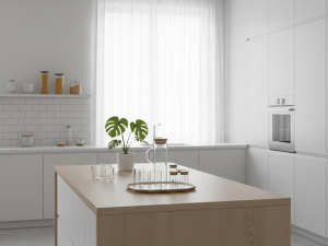 ایده‌هایی برای چیدمان مینیمال آشپزخانه با استفاده از ظروف شیشه‌ای