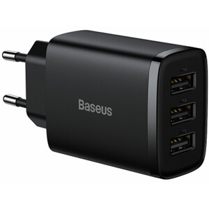 شارژر دیواری سه پورت یواس‌بی 17 وات بیسوس Baseus Compact Charger 3U 17W EU CCXJ020101