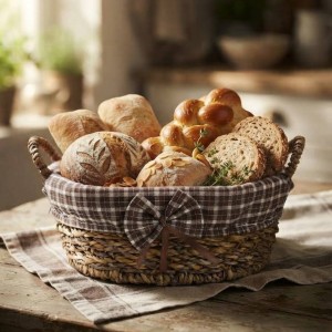 سبد نان و میوه گرد حصیری دسته دار