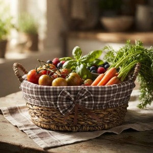 سبد نان و میوه گرد حصیری دسته دار