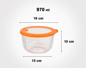 کاسه شیشه ای سوپاپ دار 970 میلی لیتر لیمون