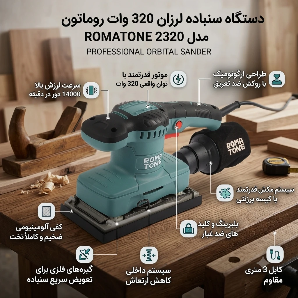 سنباده لرزان 320 وات روماتون