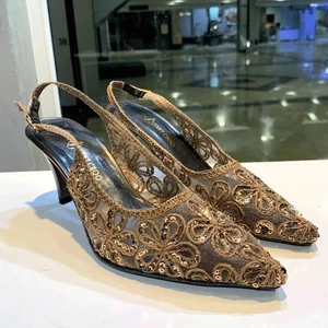 صندل مجلسی زنانه پاشنه‌دار مدل توری پولک‌ دوزی کد02،رنگ مطابق تصویر
