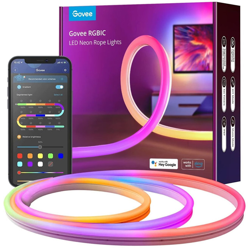 لامپ هوشمند ریسه‌ای GoVee RGBIC Neon Rope Light - سه متر