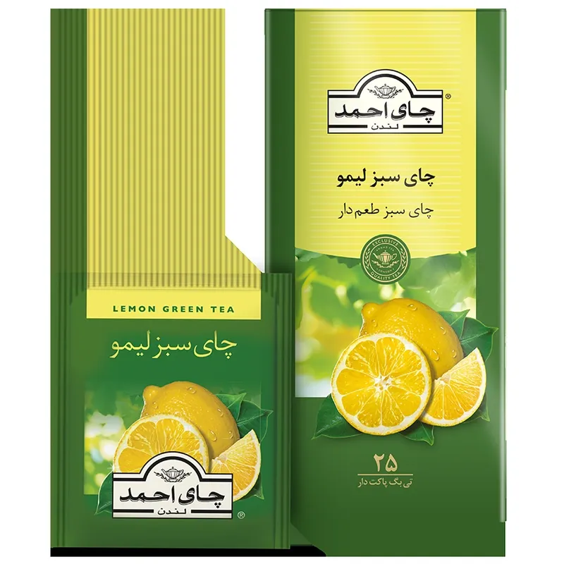 چای کیسه‌ای سبز با عطر لیمو احمد تی‌بگ پاکت‌دار ۲۵ عددی