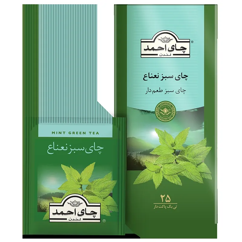 چای کیسه‌ای سبز با طعم نعناع احمد تی‌بگ پاکت‌دار ۲۵ عددی