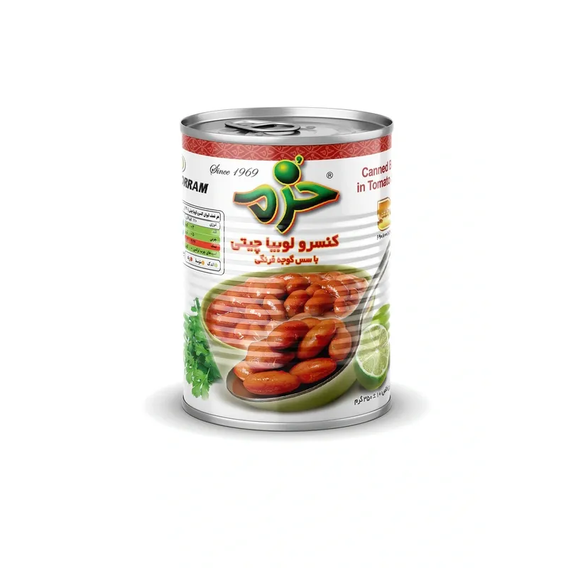 کنسرو لوبیاچیتی با سس گوجه فرنگی خرم