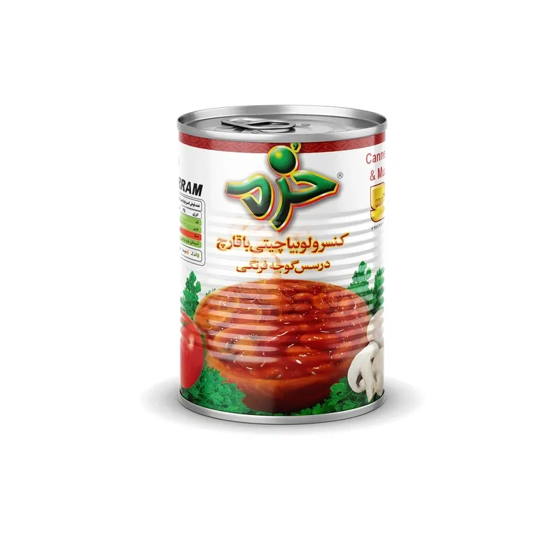 کنسرو لوبیاچیتی با قارچ در سس گوجه فرنگی خرم