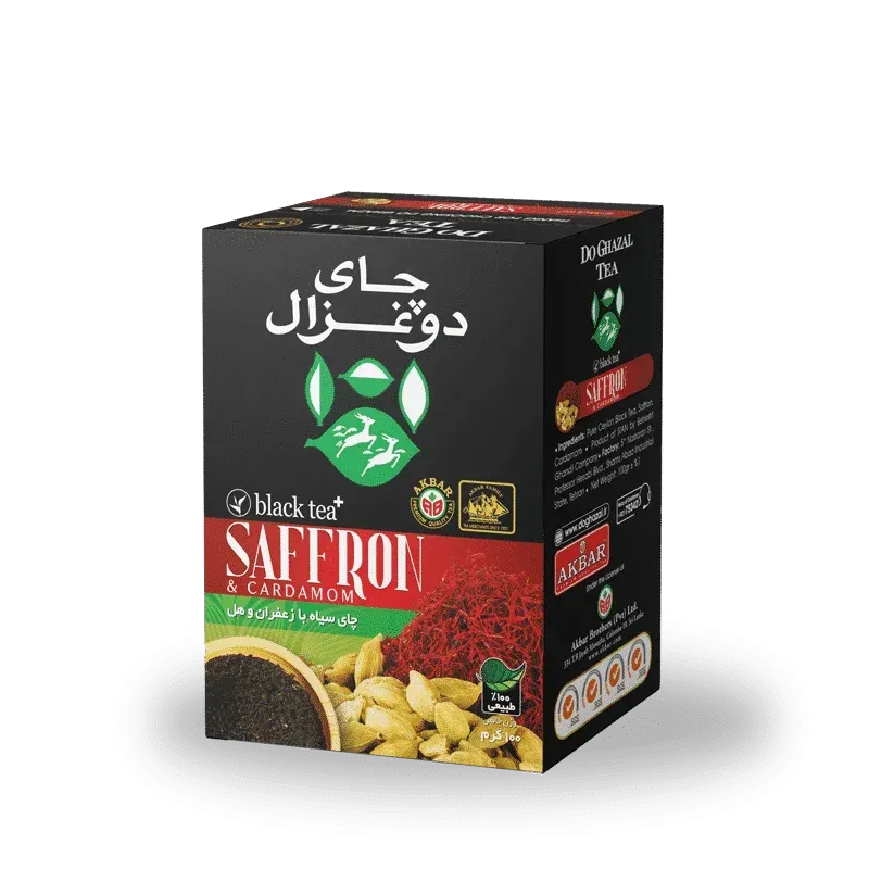 چای سیاه سیلان پلاس زعفران و هل دوغزال وزن ۴۰۰ گرم
