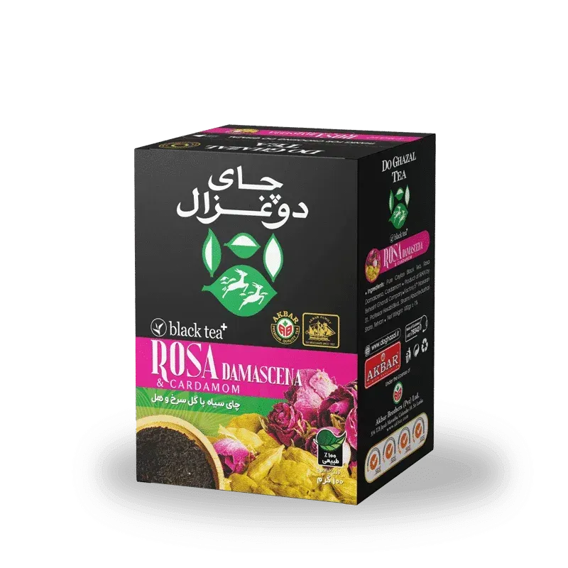 چای سیاه سیلان پلاس گل سرخ و هل دوغزال وزن ۱۰۰ گرم