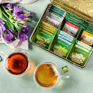 جعبه فلزی Tea Treasure چای کیسه‌ای احمد تی‌بگ پاکت‌دار ۶۰ عددی