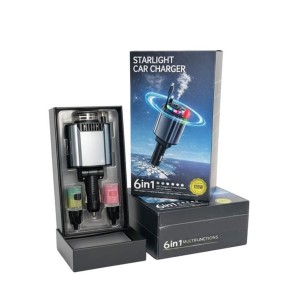 شارژر فندکی و خوشبوکننده خودرو 6 کاره مدل Starlight با رایحه افشانی و نورپردازی