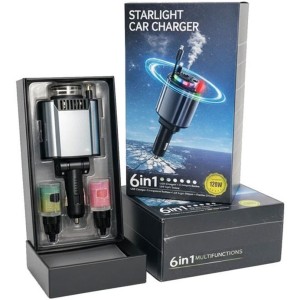 شارژر فندکی و خوشبوکننده خودرو 6 کاره مدل Starlight با رایحه افشانی و نورپردازی