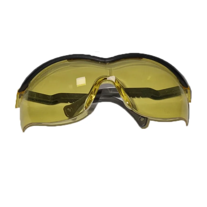 عینک ایمنی نورث مدل N-Vision Honeywell لنز زرد ضد بخار ضد خش آنتی استاتیک فیلتر اشعه ماورای بنفش فریم Elasto LT دسته قابل تنظیم مقاوم در برابر ضربه استاندارد EN166 و ANSI Z80.3 همراه یک عدد دسته اضافی
