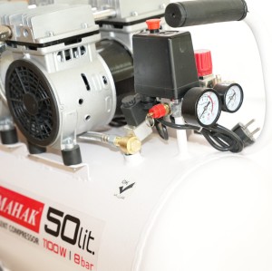 کمپرسور 50 لیتری بیصدا بدون روغن دو موتور محک مجهز به شیر برقی HSU1100-50L