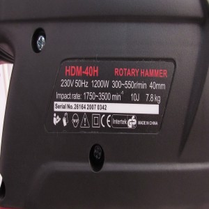 دریل بتن کن چرخشی 40 میلیمتر 1200 وات 10 ژول با قلم مته و کیف محک HDM-40H