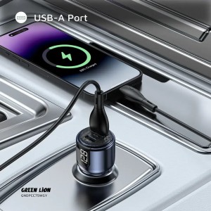شارژر فندکی ماشین دو پورت با فناوری PD+QC 75W گرین لاین