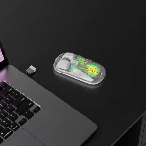 ماوس شفاف Porodo Transparent DUAL-MODE Wireless Mouse - مشکی