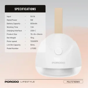 پرزگیر شارژی Porodo Lifestyle Fabric Shaver Lint - سفید