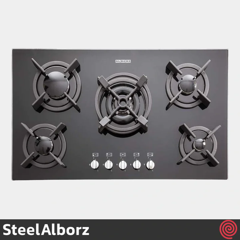 اجاق گاز صفحه ای 5 شعله استیل البرز مدل SteelAlborz G-5904 | بدنه شیشه ای