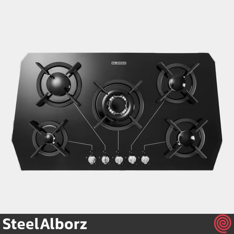 اجاق گاز صفحه ای 5 شعله استیل البرز مدل SteelAlborz G-5905 | بدنه شیشه ای