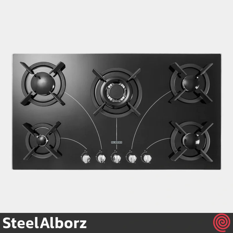 اجاق گاز صفحه ای 5 شعله استیل البرز مدل SteelAlborz G-5908 | بدنه شیشه ای