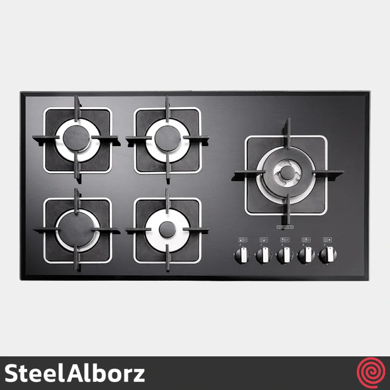 اجاق گاز صفحه ای 5 شعله استیل البرز مدل SteelAlborz G-5909R | بدنه شیشه ای