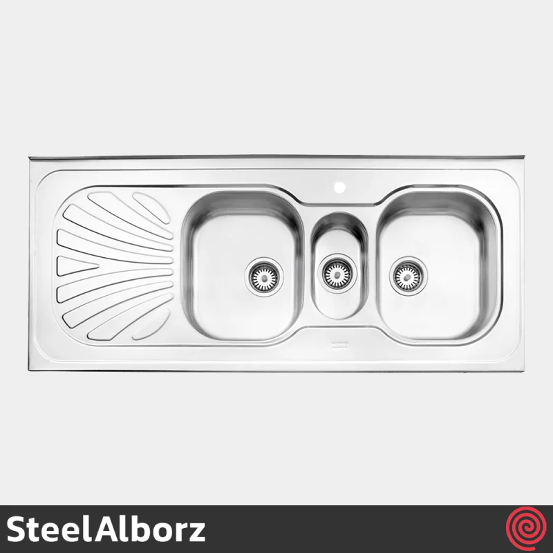سینک ظرفشویی استیل البرز مدل SteelAlborz 530/60 | دو و نیم لگنه فانتزی روکار