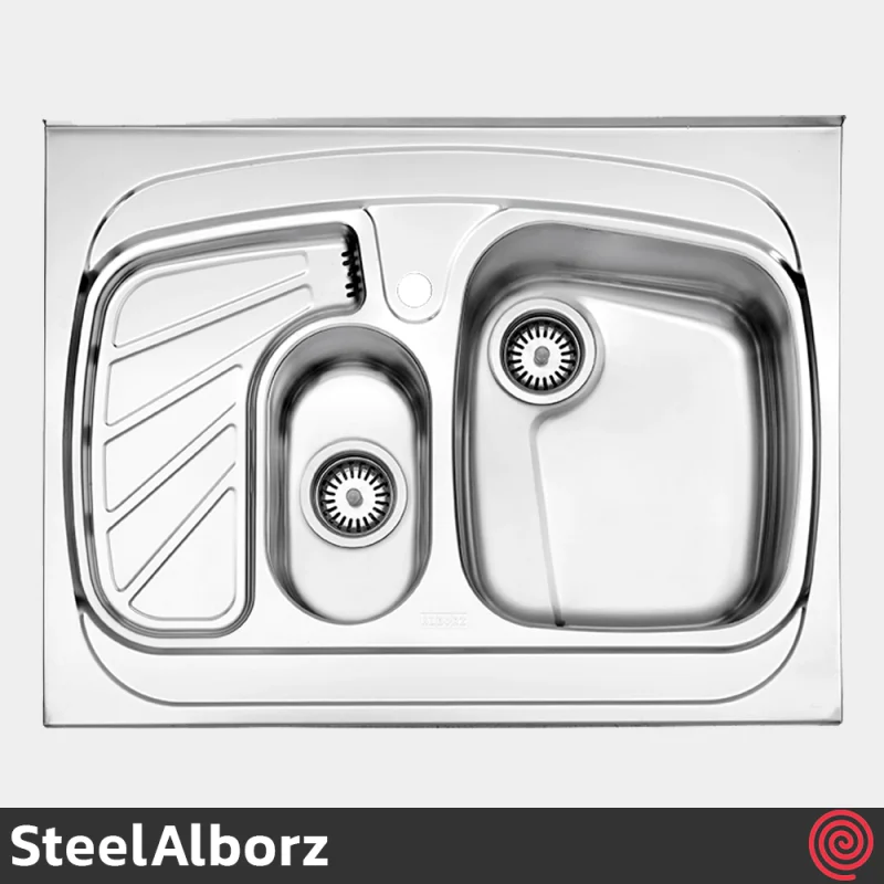 سینک ظرفشویی استیل البرز مدل SteelAlborz 608/60 | یک و نیم لگنه فانتزی روکار