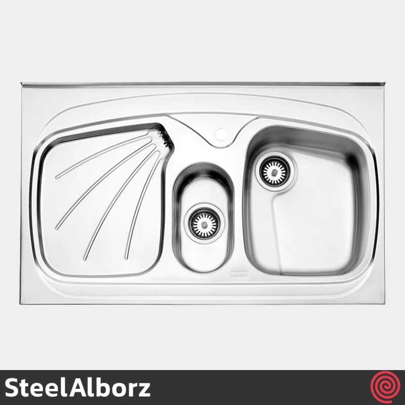 سینک ظرفشویی استیل البرز مدل SteelAlborz 610/60 | یک و نیم لگنه فانتزی روکار