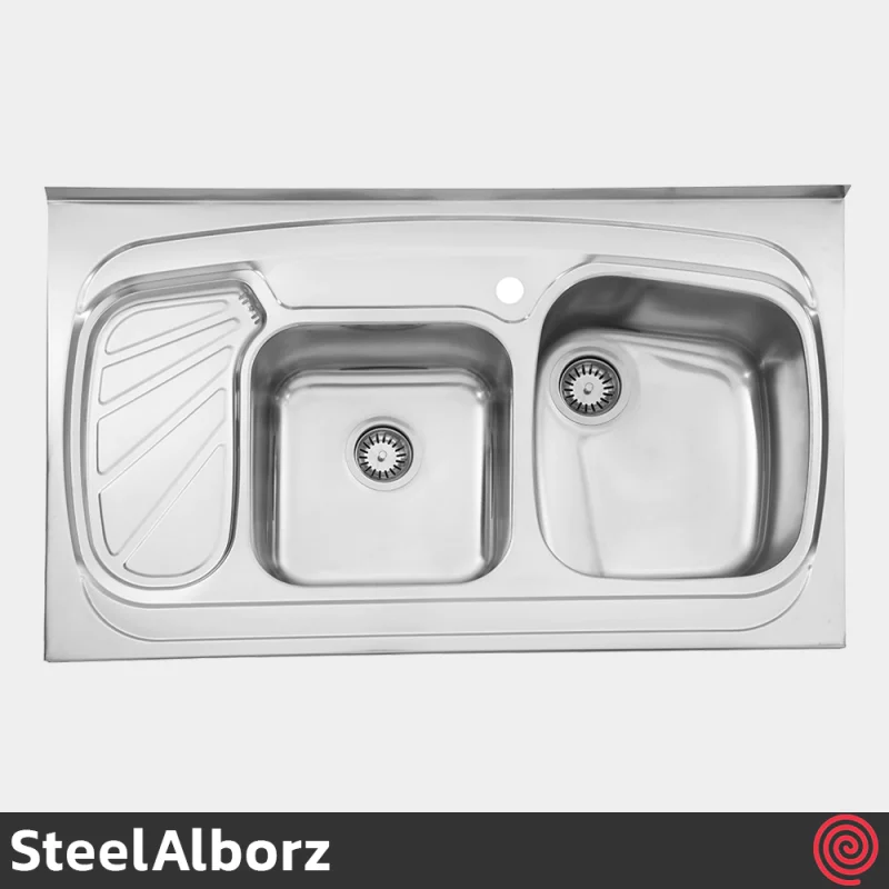 سینک ظرفشویی استیل البرز مدل SteelAlborz 611/60 | دو لگنه فانتزی روکار