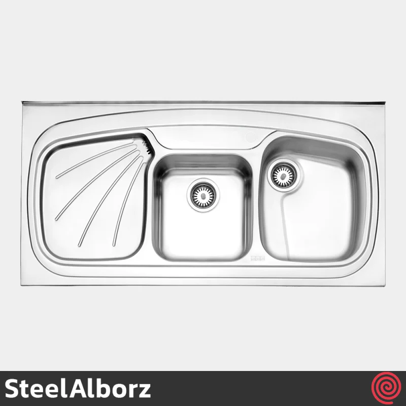 سینک ظرفشویی استیل البرز مدل SteelAlborz 614/60 | دو لگنه فانتزی روکار