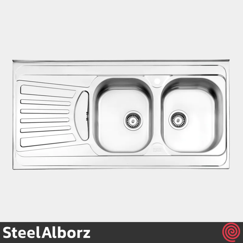 سینک ظرفشویی استیل البرز مدل SteelAlborz 725/60 | دو لگنه فانتزی روکار