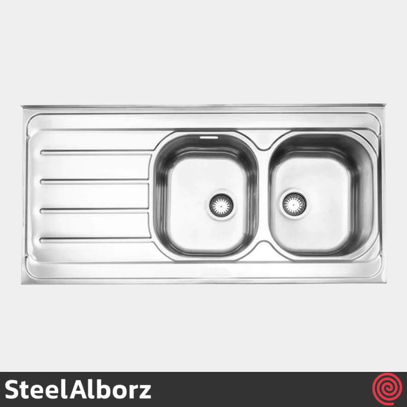 سینک ظرفشویی استیل البرز مدل SteelAlborz 726/60 | دو لگنه فانتزی روکار