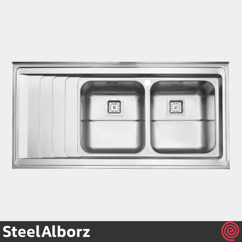 سینک ظرفشویی استیل البرز مدل SteelAlborz 734/60 | دو لگنه فانتزی روکار