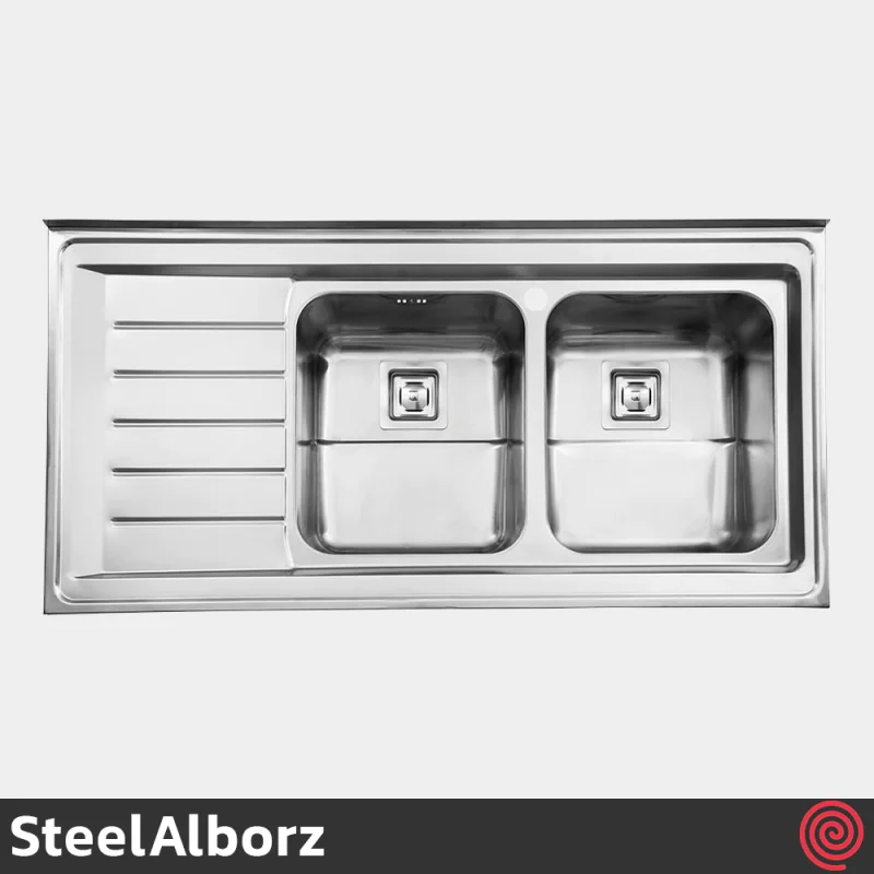 سینک ظرفشویی استیل البرز مدل SteelAlborz 735/60 | دو لگنه فانتزی روکار