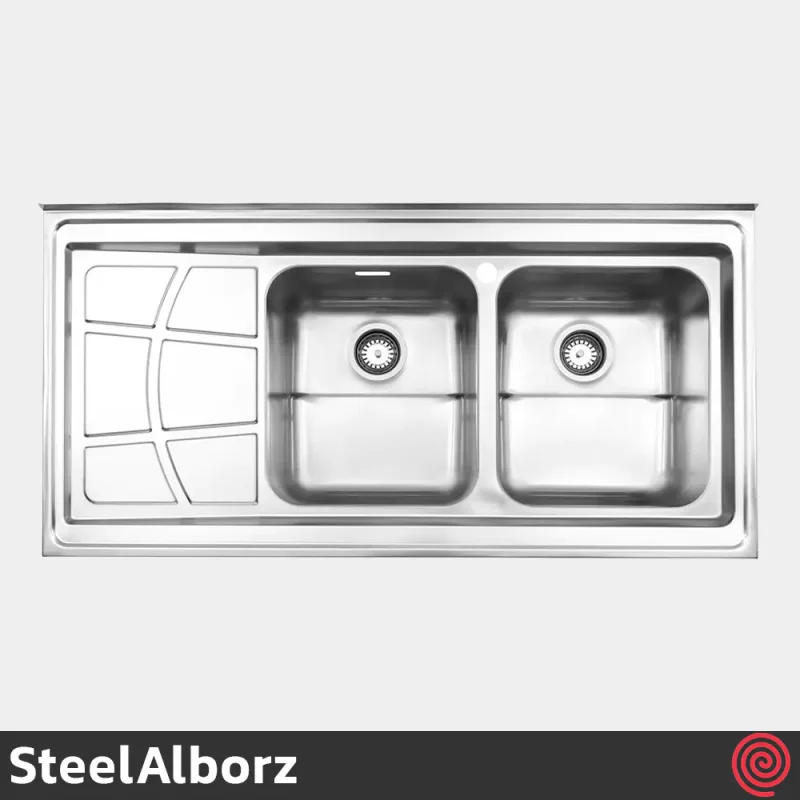 سینک ظرفشویی استیل البرز مدل SteelAlborz 762/60 | دو لگنه فانتزی روکار