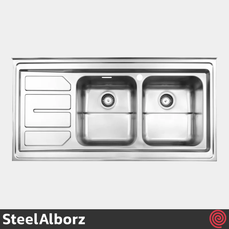 سینک ظرفشویی استیل البرز مدل SteelAlborz 763/60 | دو لگنه فانتزی روکار