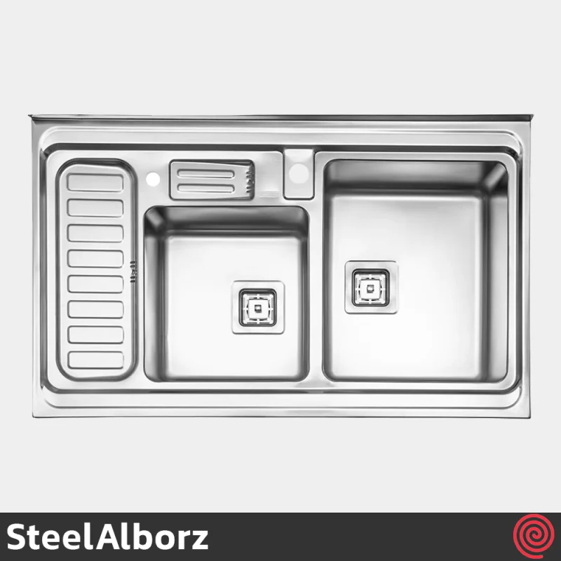 سینک ظرفشویی استیل البرز مدل SteelAlborz 852/60 | دو لگنه باکسی روکار
