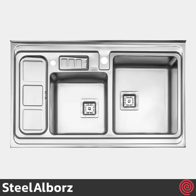 سینک ظرفشویی استیل البرز مدل SteelAlborz 853/60 | دو لگنه باکسی روکار